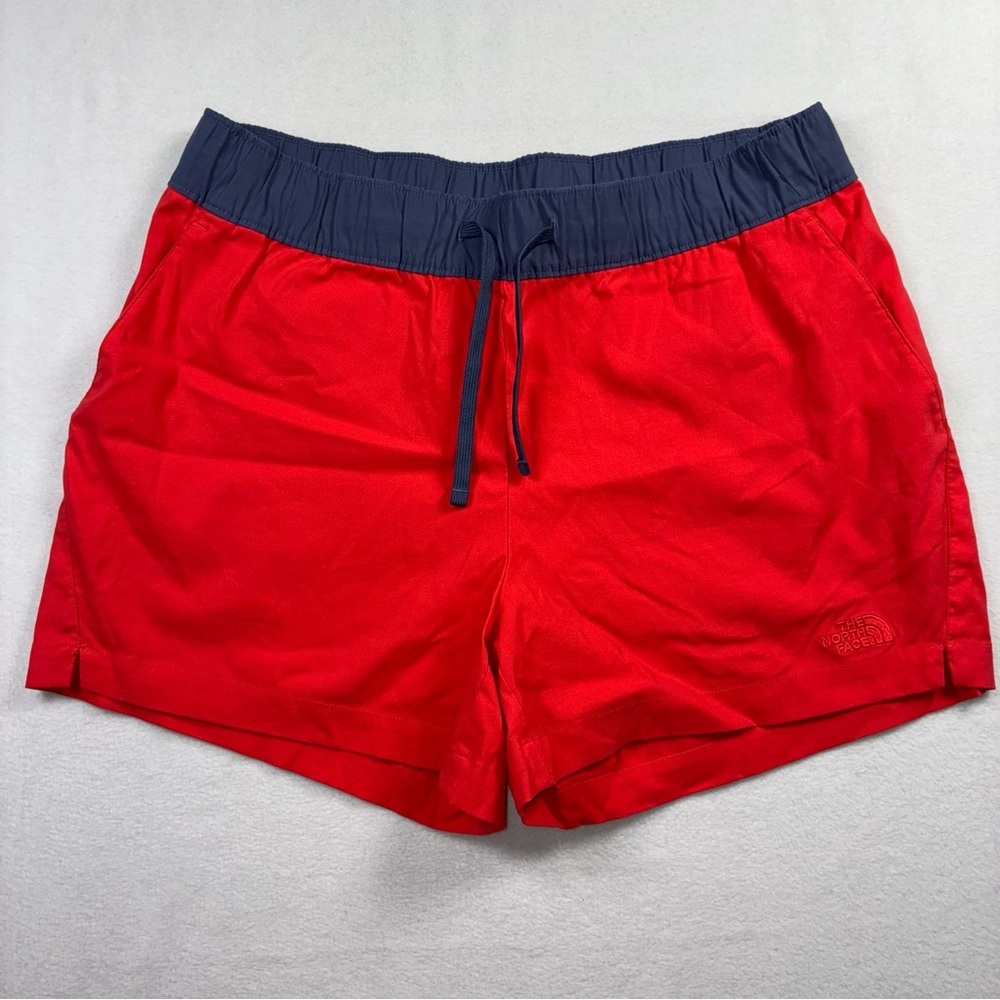 The North Face Class V 4” Pull-On Shorts Women’s Large Red Navy Blue Pockets